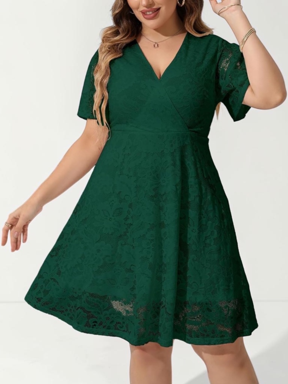 SCOMCHIC 4XL Plus Size Green Lace Wrap Midi Dress NWT